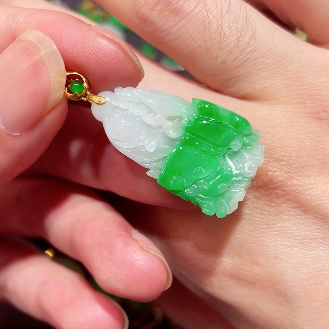翡翠18K金镶嵌吊坠(不含链)
