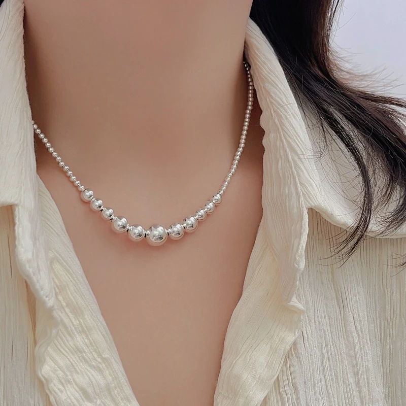 链子925银 s925纯银爆闪银珠项链女韩国新款档口设计感重工锁骨链