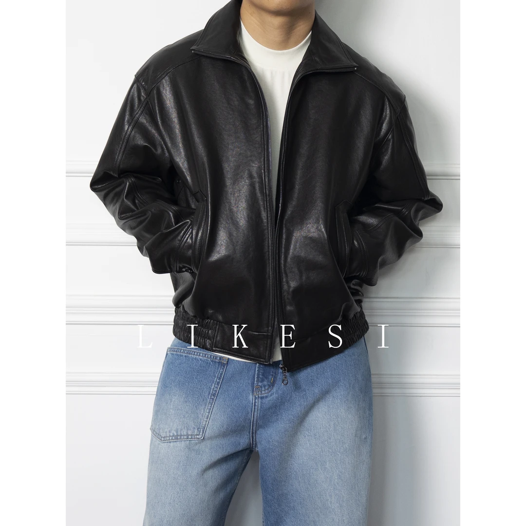 LIKESI JACKET高定轻奢绵羊皮真皮夹克时尚简约翻领皮衣外套6341#