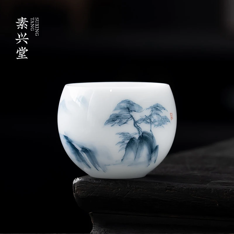 素兴堂冰种玉瓷手绘主人杯大号功夫茶杯单个陶瓷品茗喝茶杯禅定杯