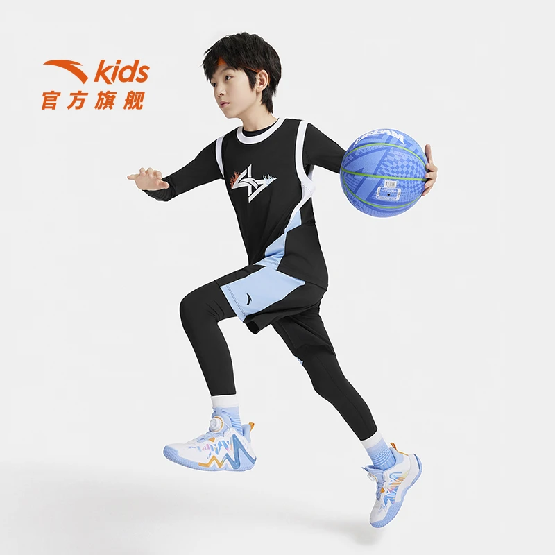 安踏儿童男大童篮球比赛套2025夏季款透气舒适青少年速干运动套装