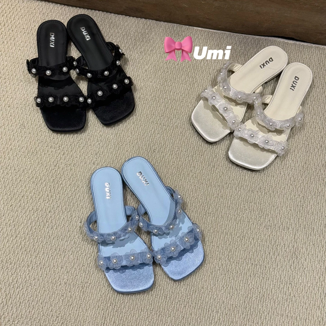 拖鞋女夏季外穿仙女风花朵配裙子凉拖鞋法式一字凉鞋