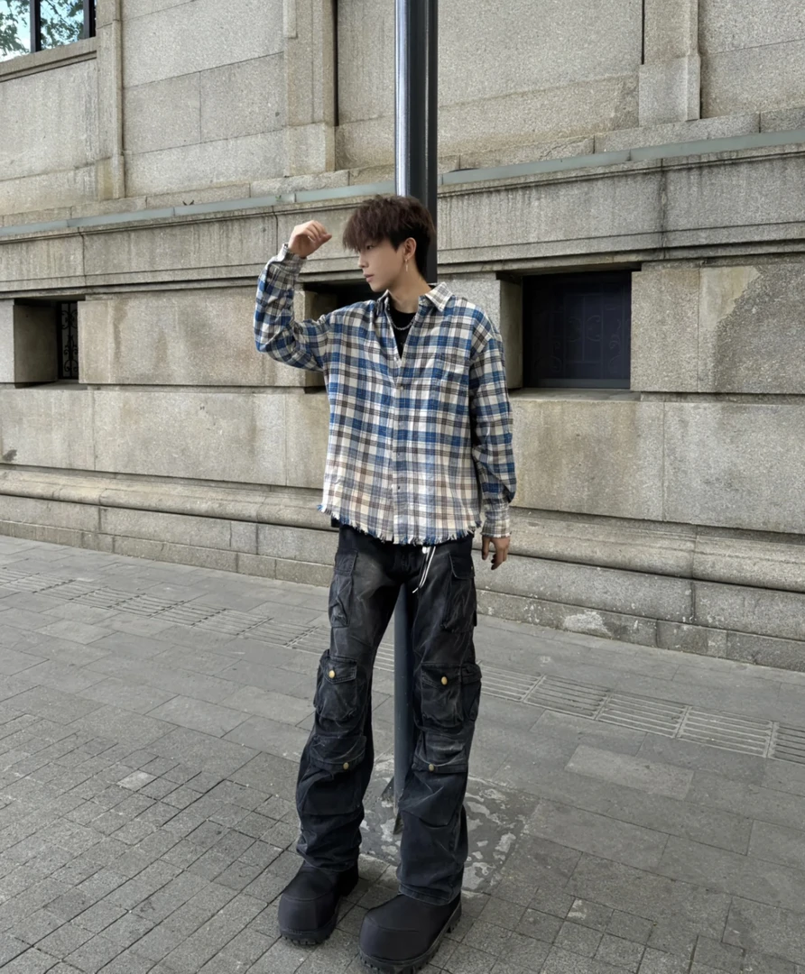 老粉一定要抢到！好看鼠了！某保189！cleanfit毛边格子衬衫男女