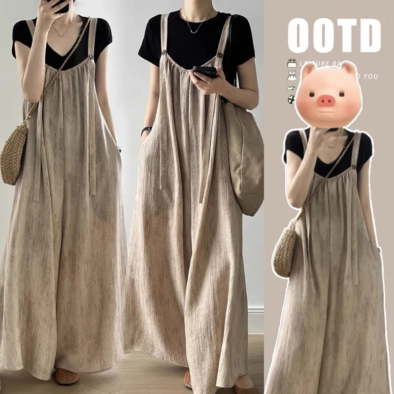 孕妇夏装2025新款高级设计感连衣裙短袖套装夏季上衣阔腿背带裤裙