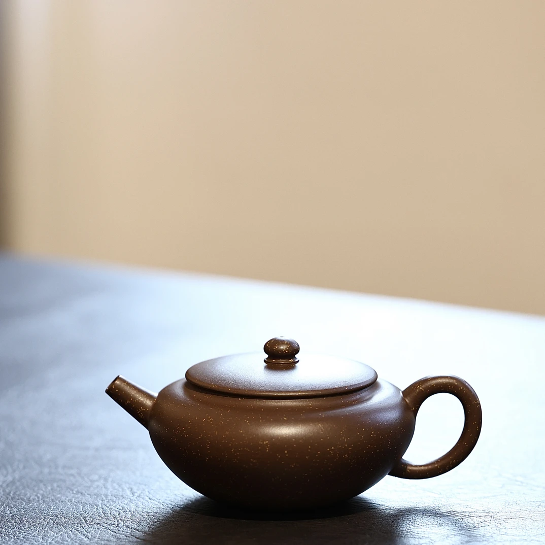 朱勤勇制紫泥铺砂素影壶水平壶230cc全手工紫砂壶纯手工小孩茶具