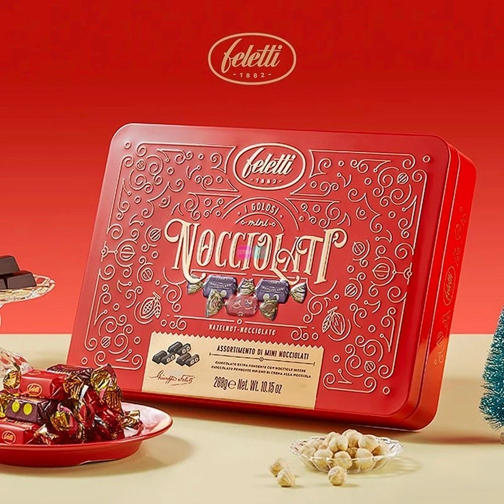 1882年意大利进口零食Feletti费丽雯整颗榛子黑巧克力礼盒装288g
