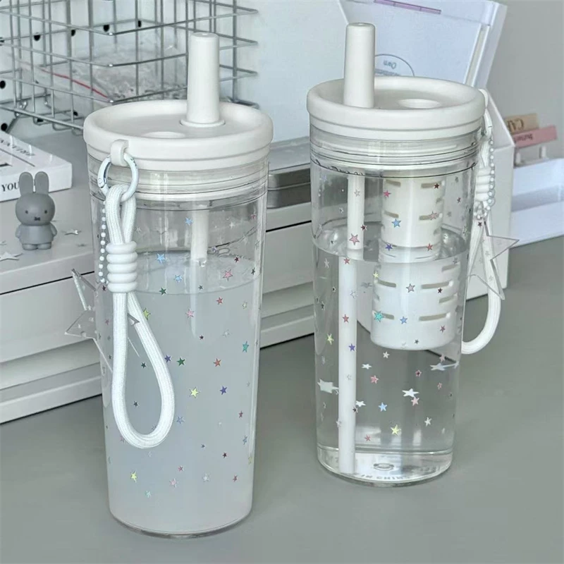 原创夏日星星塑料水杯2025新款吸管杯成人超大容量高颜值便携杯子