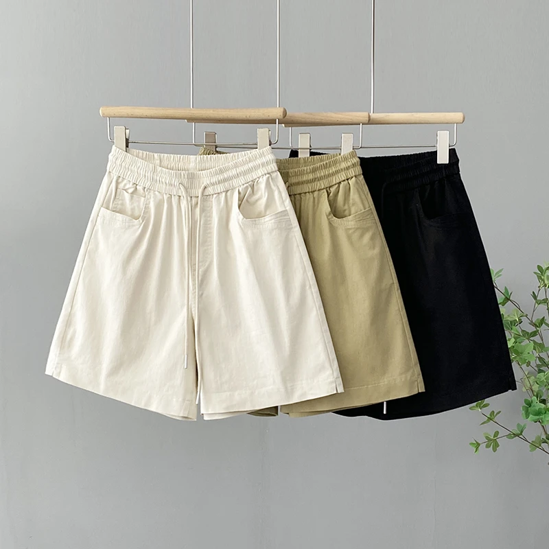 A字版短裤夏季五分裤女宽松大码百搭显瘦高腰阔腿松紧腰薄款短裤