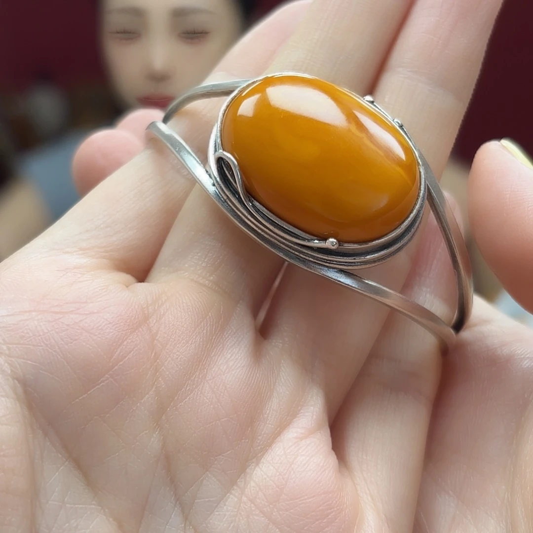 银S925镶嵌蜜蜡手链手镯