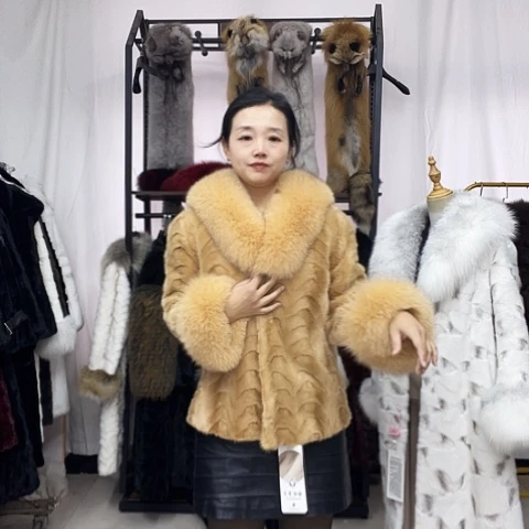 水貂毛保暖外套女士
