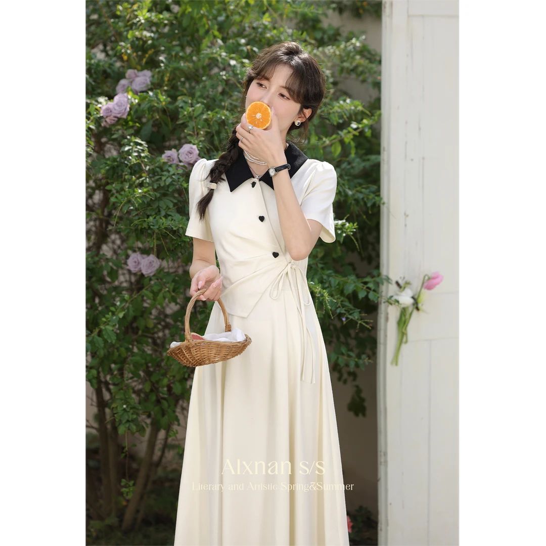 鹿向南茉茉 小众设计连衣裙女新款短袖A字裙L33868