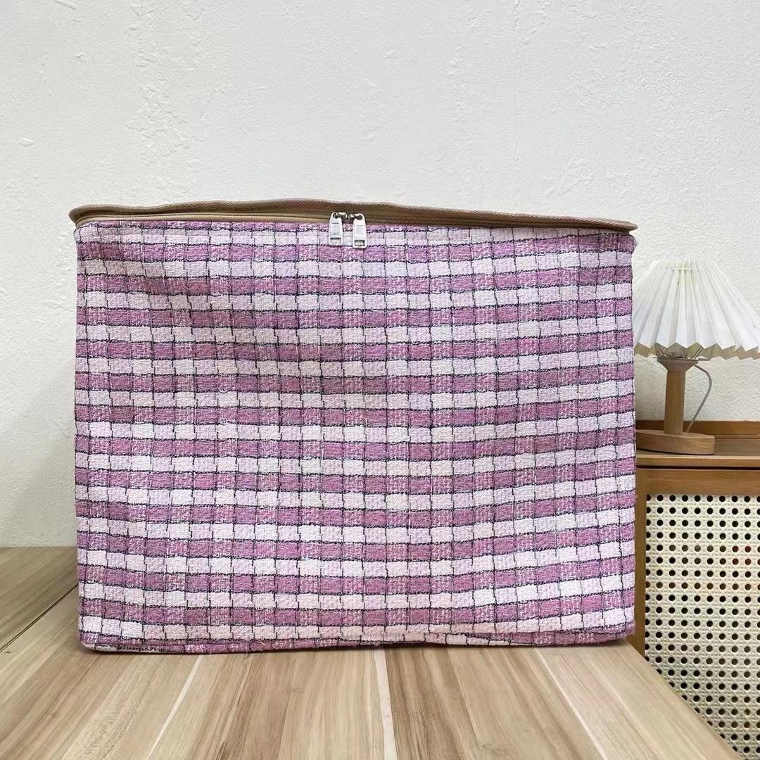 【55X40X40高】粉小香风拉链款（带盖带钢圈）微瑕一百升收纳筐收纳箱