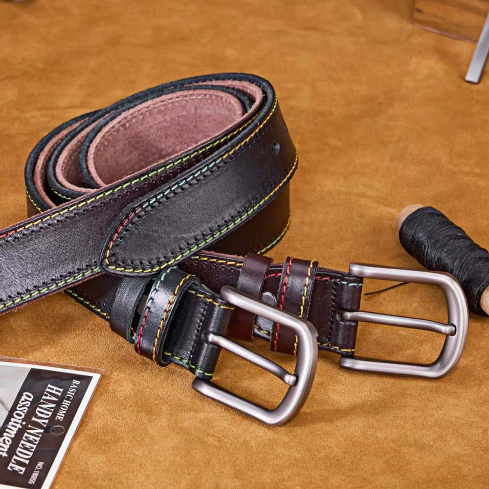 2025新款男士复古手工牛皮腰带休闲百搭潮流纯牛皮高档皮带礼盒