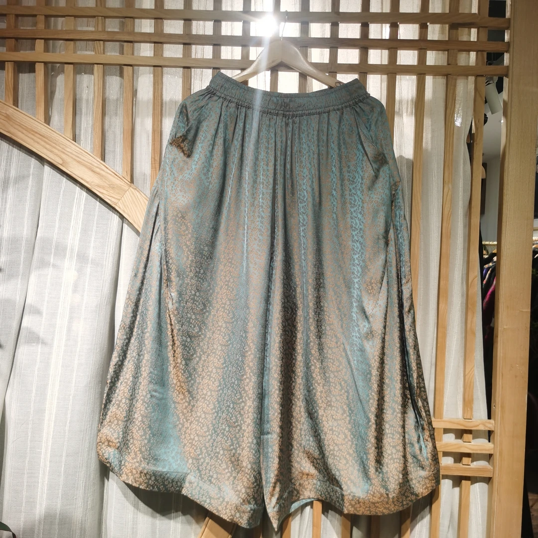 凤徕兮私人定制蓝底金色小花全松紧花苞裤（SK5307）蓝底金