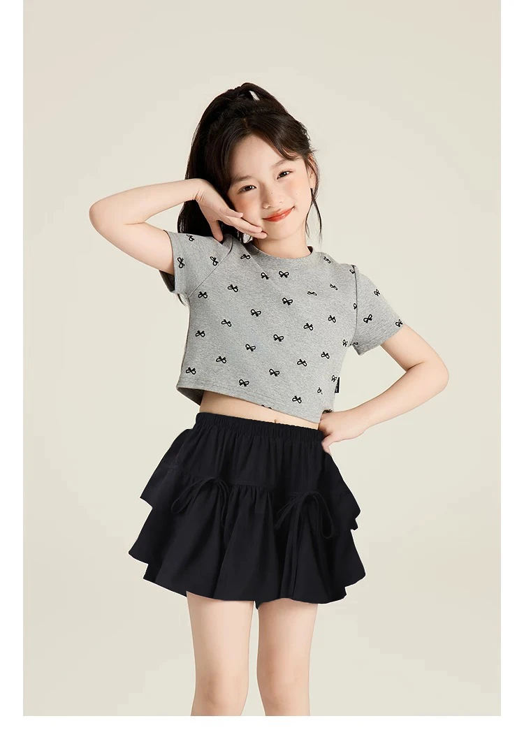 女童夏款洋气辣妹短袖棉t时髦蛋糕裙两件套2025儿童T恤短裙套装