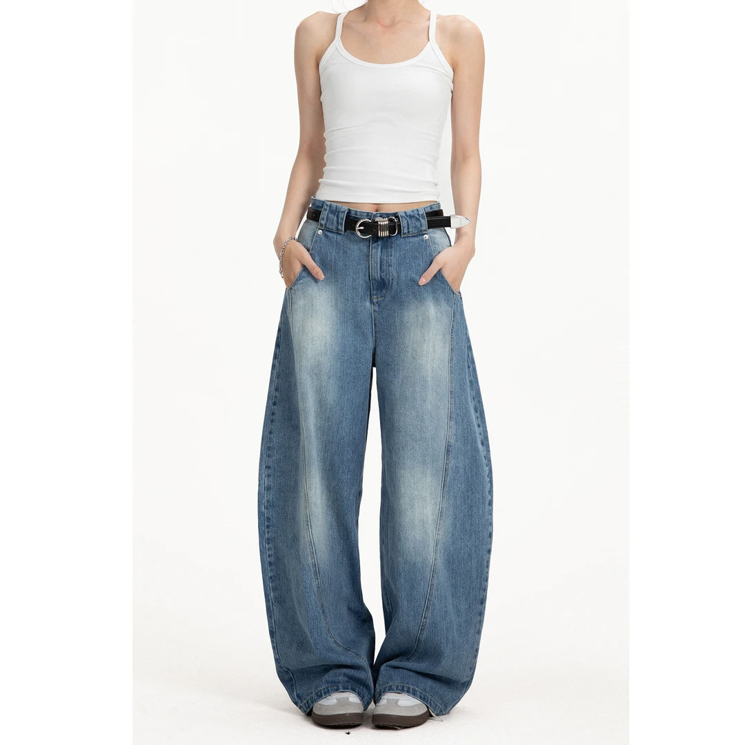 TIRED美式潮流cleanfit牛仔裤街头宽松弯刀裤百搭做旧直筒休闲裤