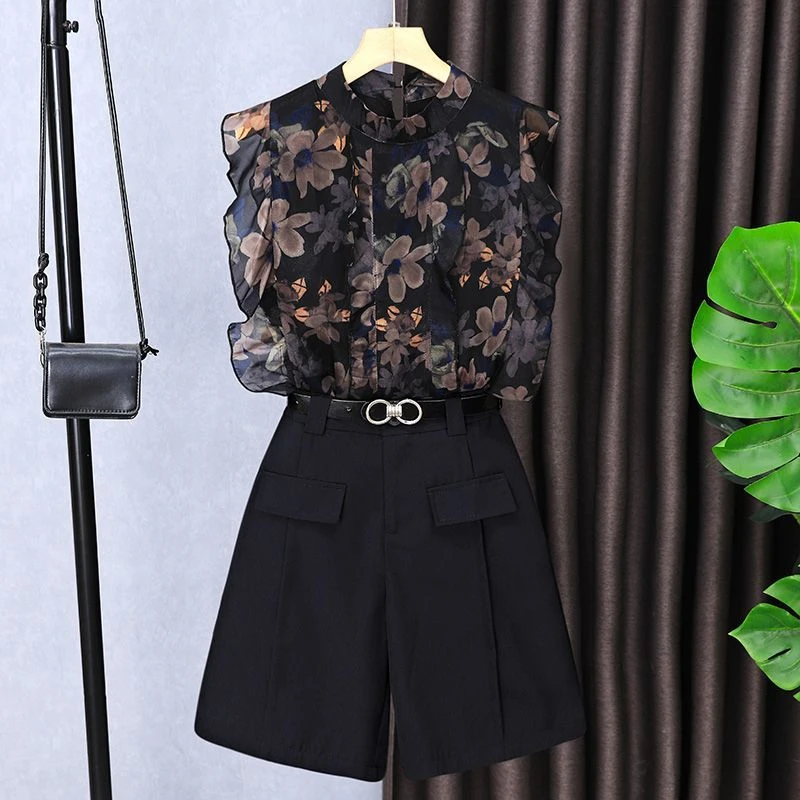 碎花上衣两件套2025夏季新款女装小个子搭配一整套套装女洋气减龄