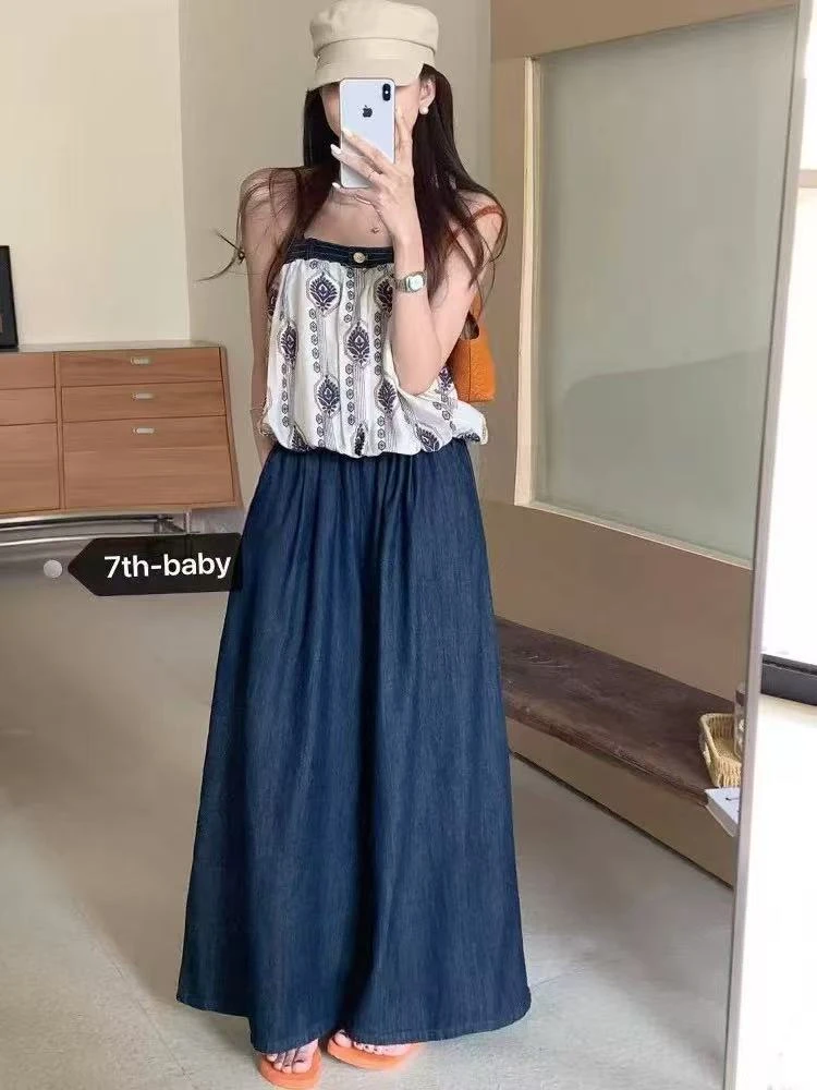 【慕妍专属】5097（衣长50裤长95）十三行度假风吊带背心阔腿裤两件套