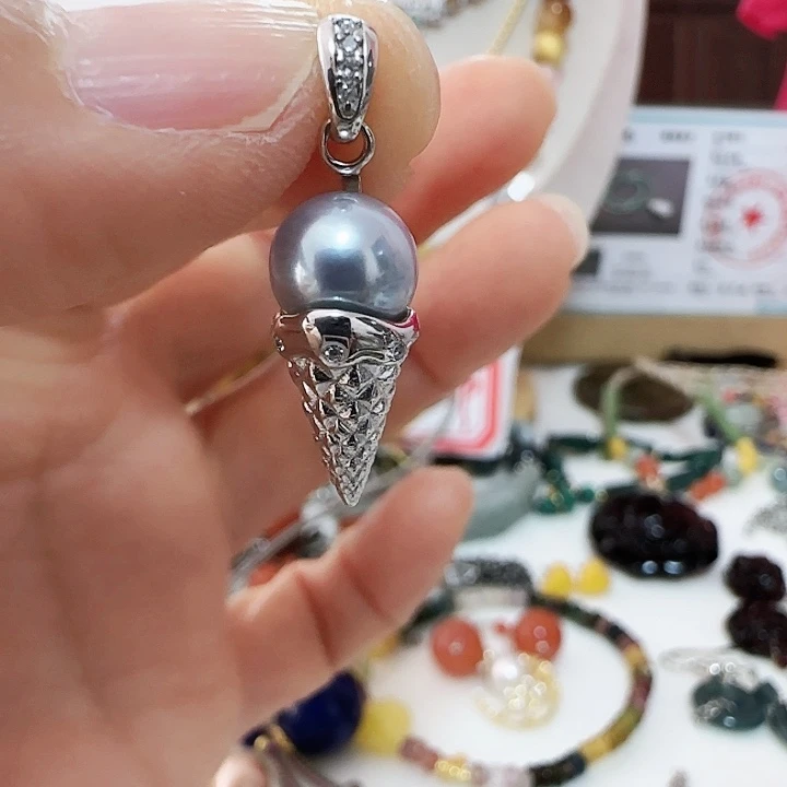 银S925镶嵌海水珍珠颈饰万能扣冰激凌款卡8.5大颗真多麻优惠不退