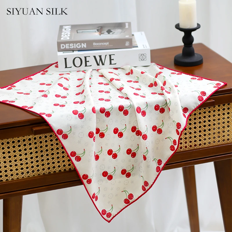 新款樱桃丝毛中方巾羊毛桑蚕丝丝巾文艺意式出游秋夏旅游百搭高级