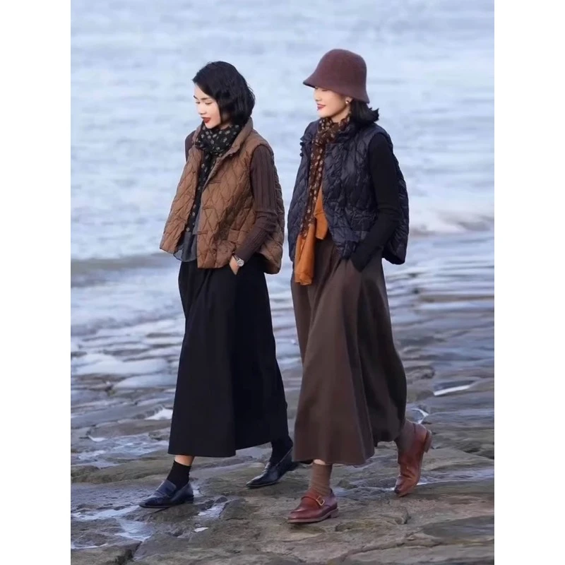 哥弟阿玛施正品高级感复古盘扣马甲外套女秋冬季通勤百搭毛呢半身