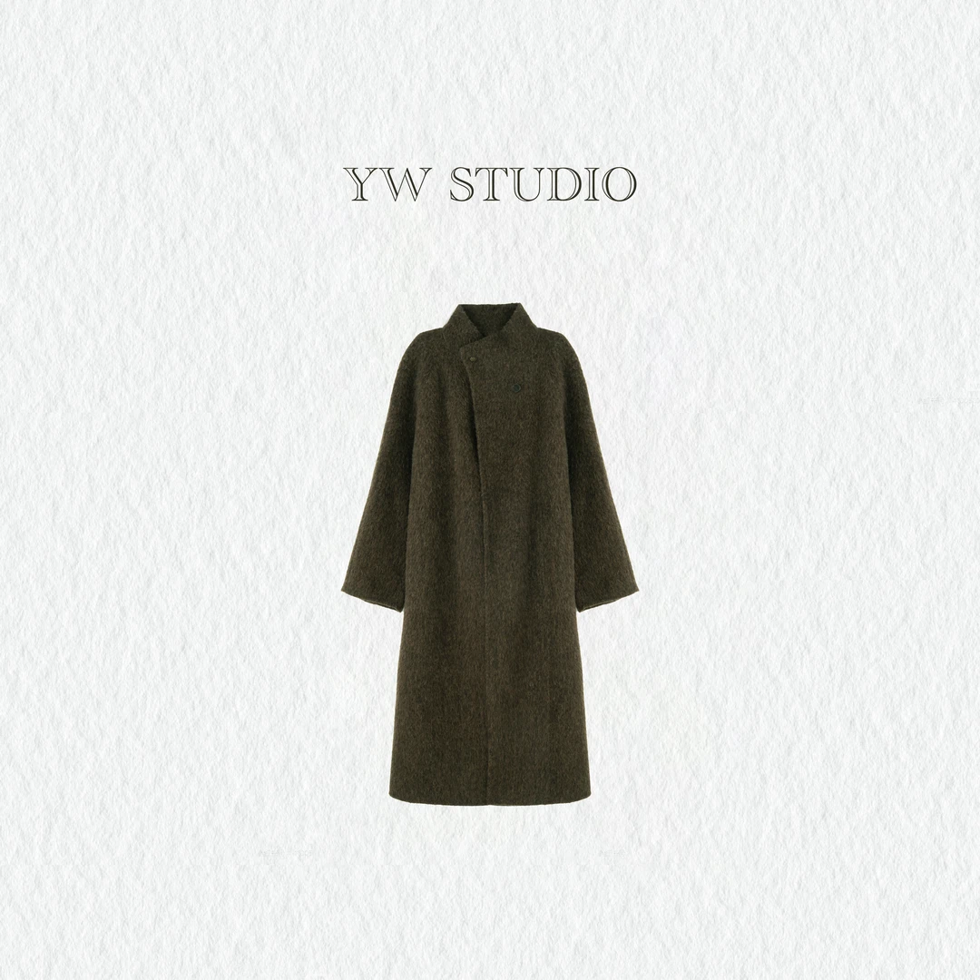 YW STUDIO"苔墨沉冬"秋冬新品长款大衣氛围显瘦简约羊毛大衣0821