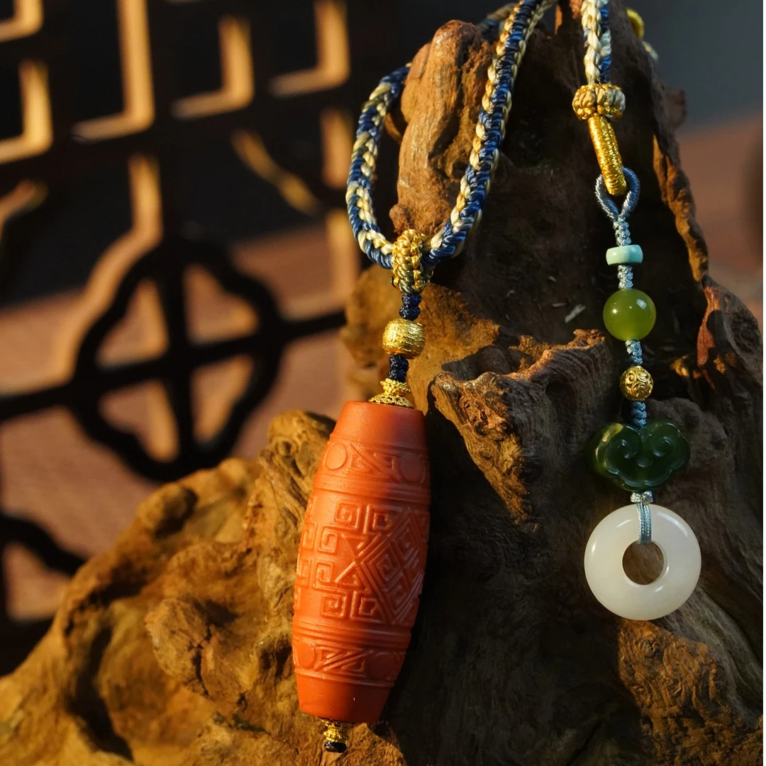 【凤鸣珠宝】天然保山南红经典民族风回纹珠桶珠南红吊坠 D-13