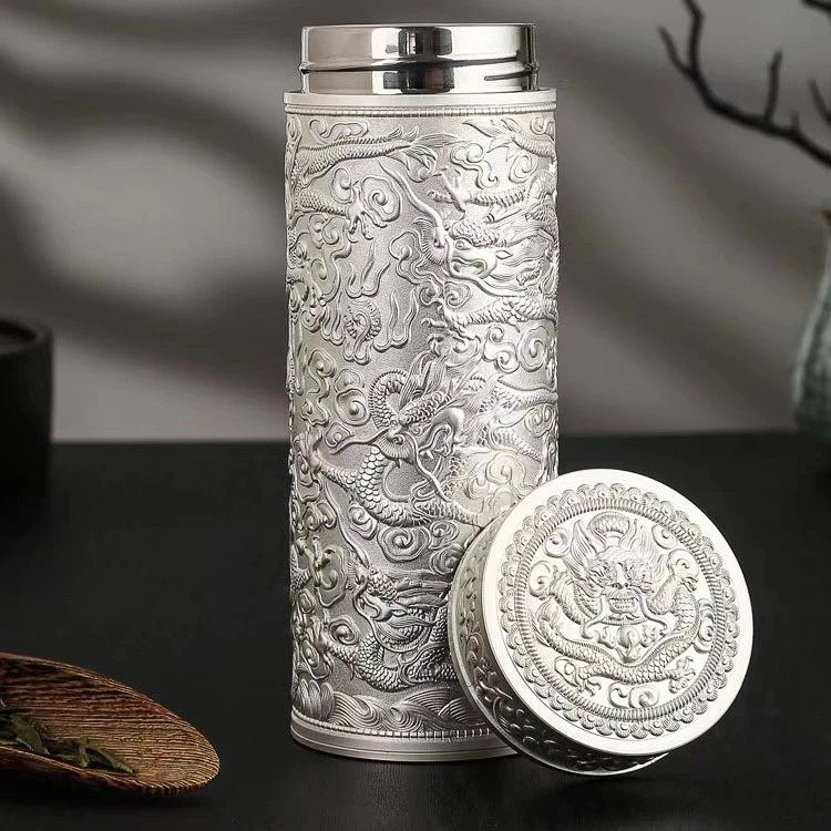 足银银制品 九龙杯银杯子商务创意防烫茶漏高端高档银离子水杯