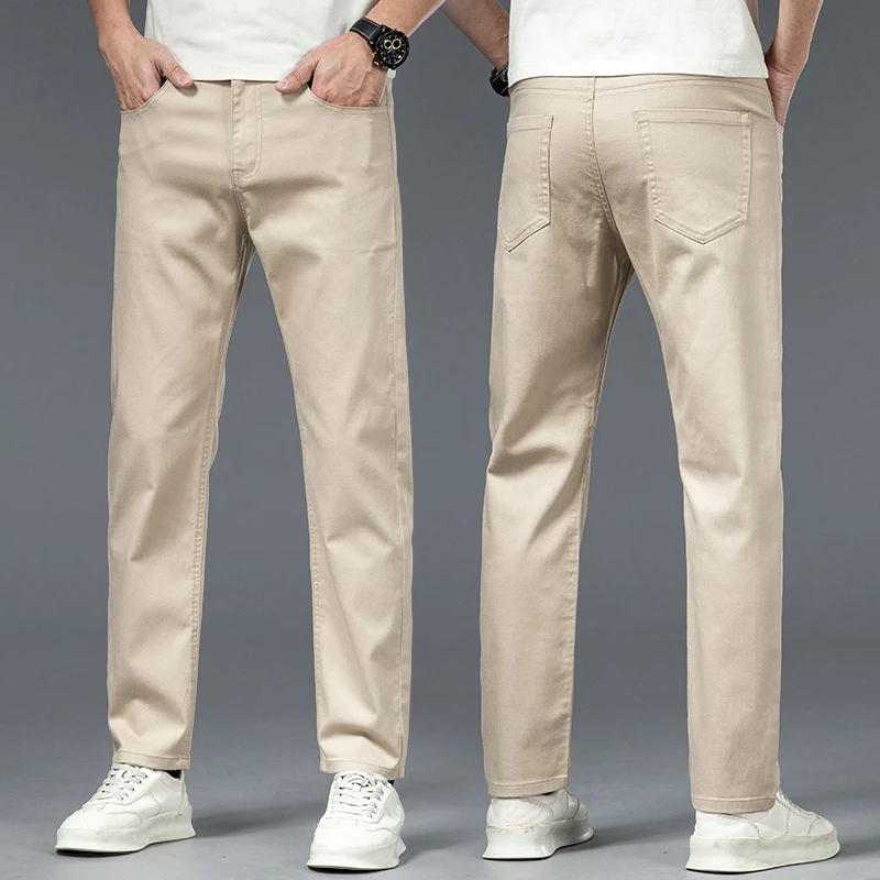 莱赛尔天丝裤子中年运动风商务裤宽松夏季浅灰修身男休闲裤薄款