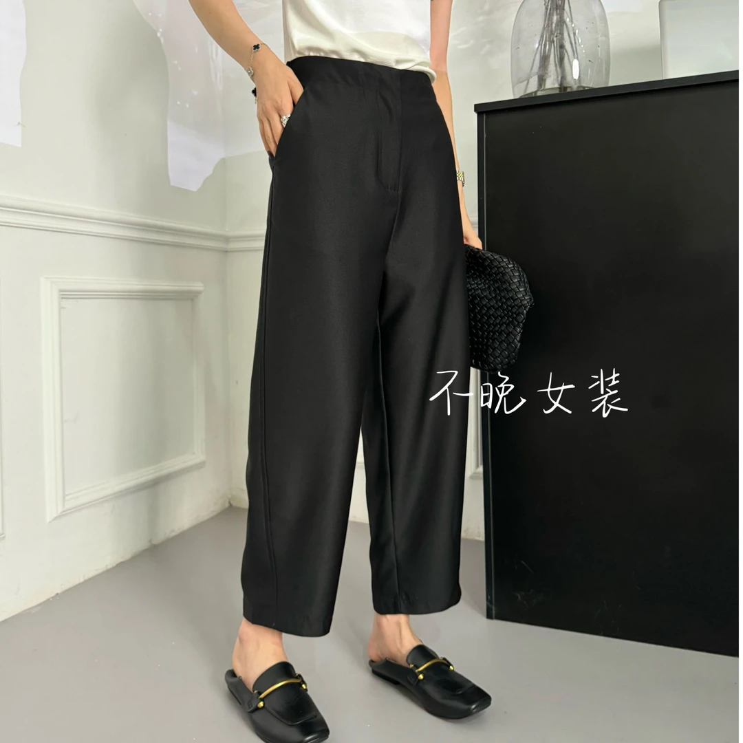 【简西】欧货简约百搭九分松紧高级感显瘦百搭透气镰刀裤春秋黑色