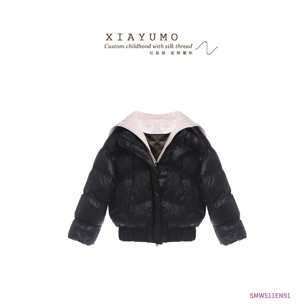 夏羽墨女童秋冬上新黑色粉领冬季服时尚百搭修身保暖羽绒服