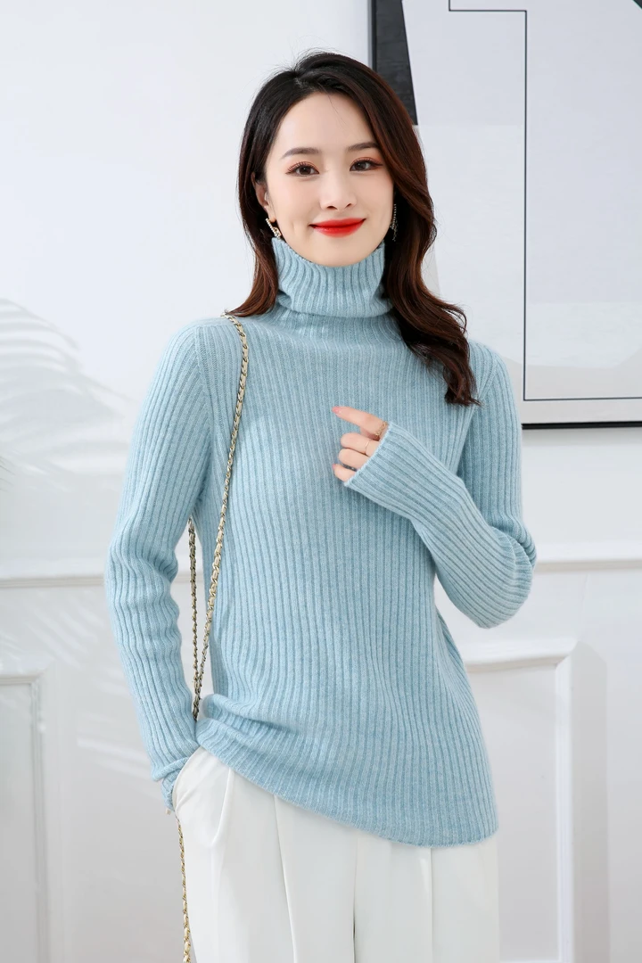 【反季捡漏】纯羊绒加厚坑条翻领女士打底衫2908