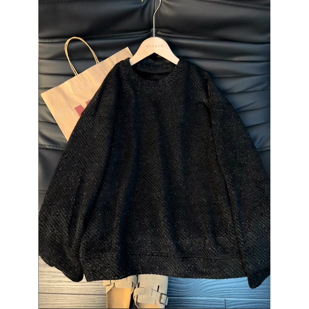 美式复古满天星圆领卫衣男秋冬加绒长袖内搭设计感美式复古潮上衣