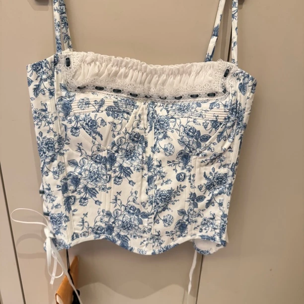 JiuMi设计师款青花瓷纹绑带胸衣抹胸背心