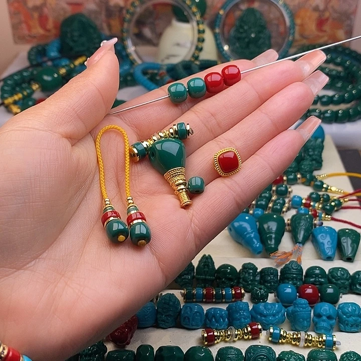 P***吗琉璃颈饰老型卡8红色一对绿色一对卡12分体三通万向弟子珠