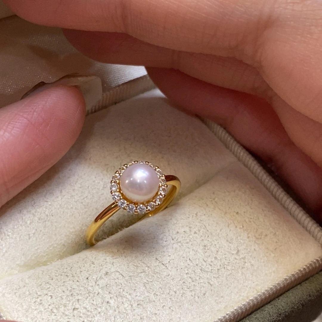 淡水珍珠戒指银S925镀金镶嵌