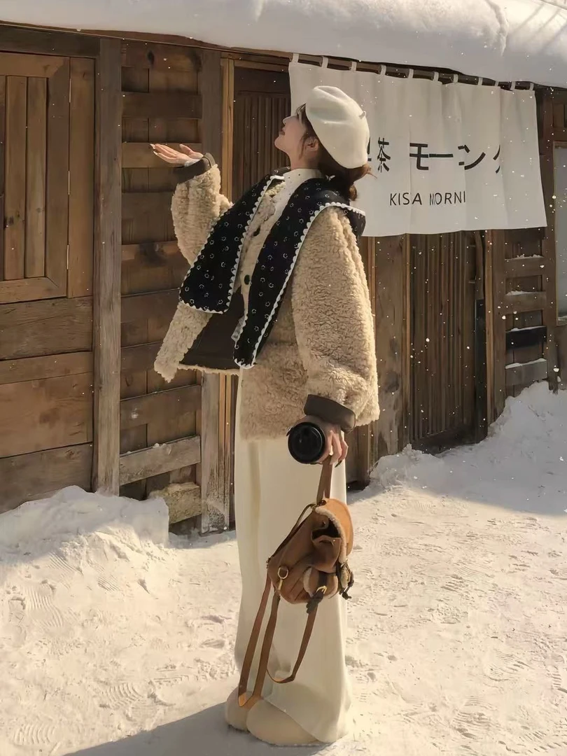 韩系套装加厚宽松慵懒毛毛外套女冬保暖上衣围巾帽子百搭休闲长裤