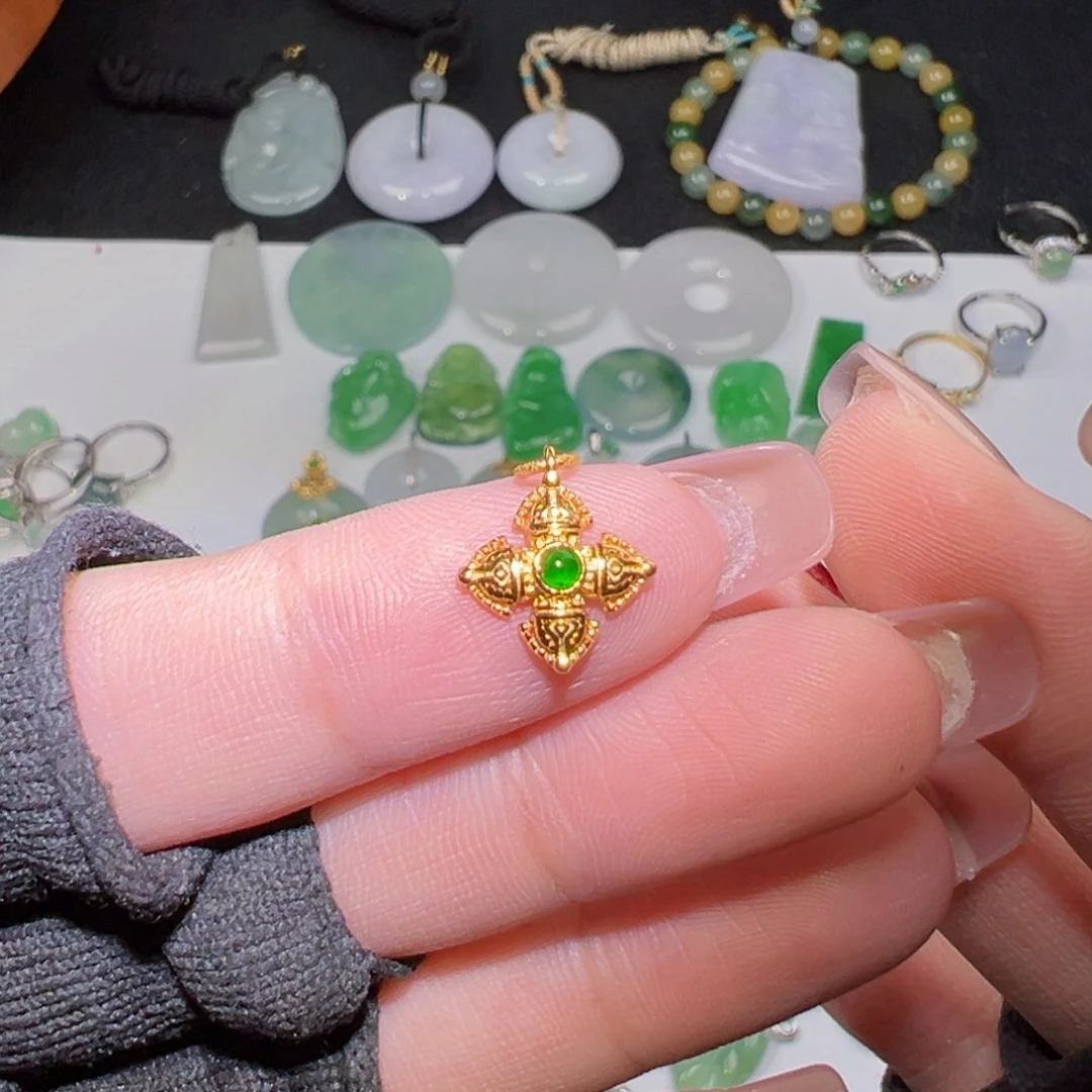 吊坠(不含链)银S925镶嵌翡翠