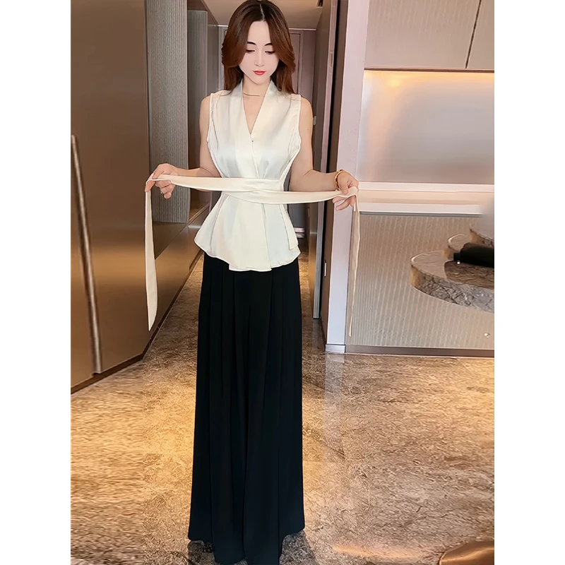 性感纯欲气质挂脖V领系带不规则背心女夏季新款洋气百搭无袖上衣
