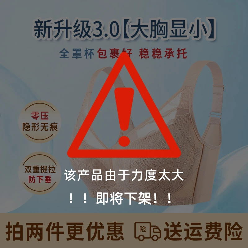 【黑科技大胸显小3.0】软钢圈防外扩防下垂显瘦内衣女蕾丝透气文胸