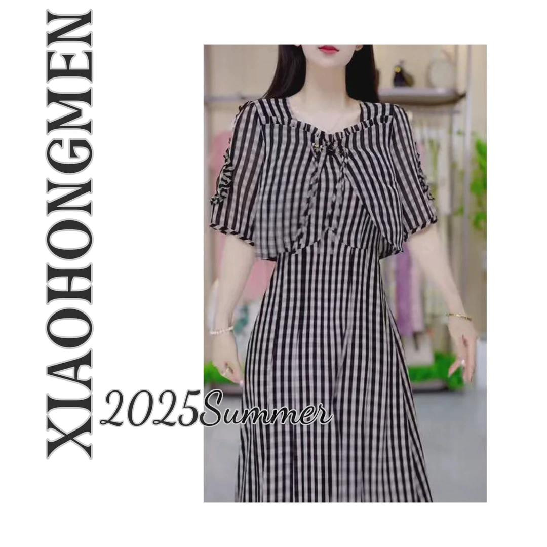 新A212 2025夏季新款简约经典减龄收腰假两件连衣裙