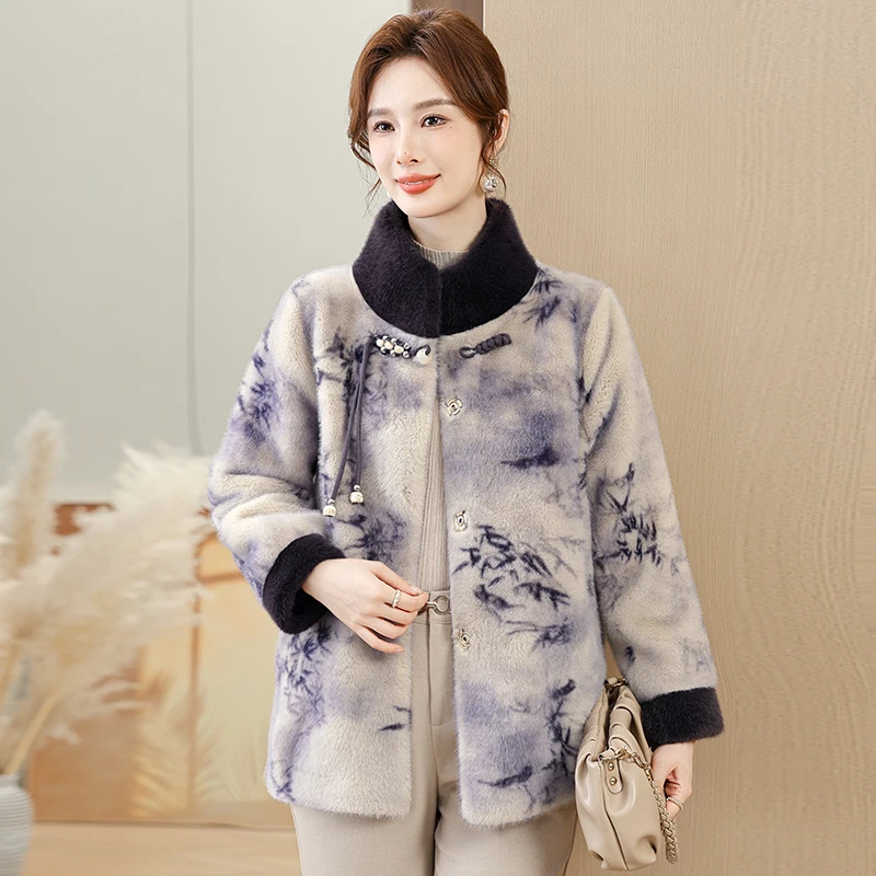 俞兆林新中式国风妈妈装拼接洋气服外套冬装新款上衣刺绣中老年毛