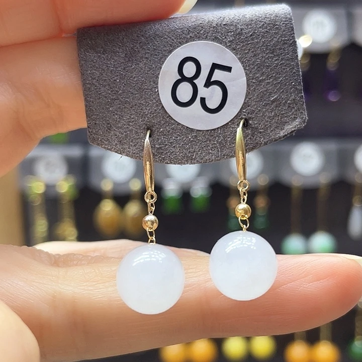 和田玉18K金镶嵌耳饰