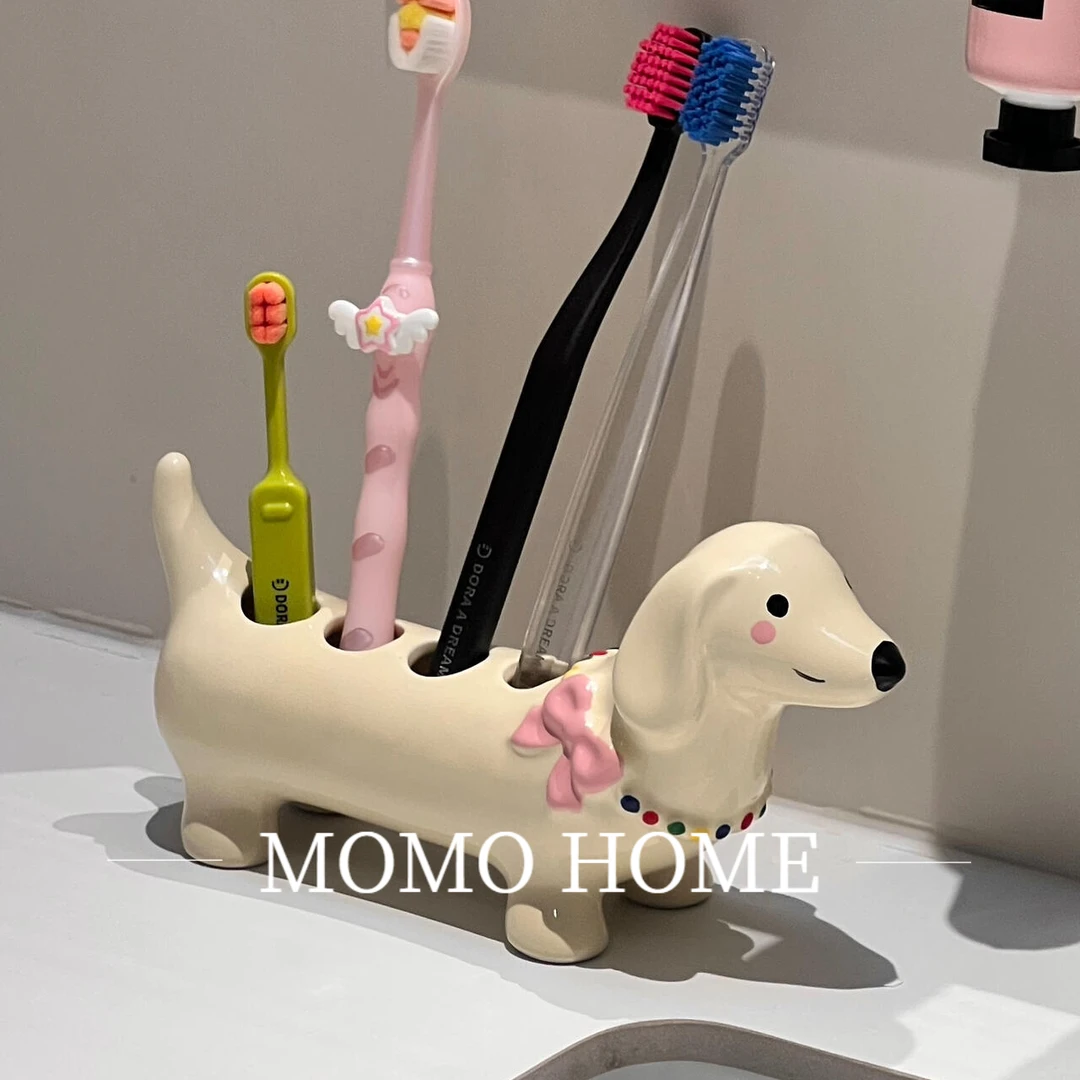 MOMO卡通腊肠狗牙刷架家用卫生间牙刷置物架手动牙刷收纳架子牙