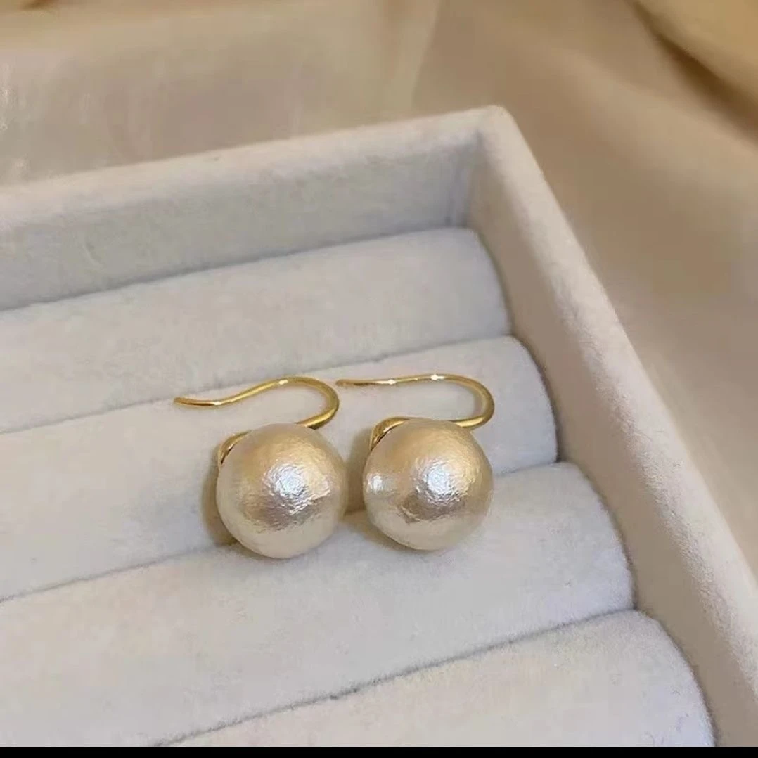 非金属仿珍珠耳饰 T2403真棉花珠耳环轻奢复古