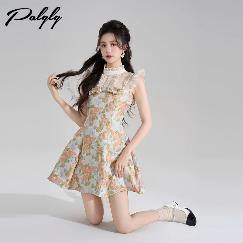 【小呆鸟专享】宫廷风刺绣飞飞袖连衣裙女夏立领a字裙-52PDA43472