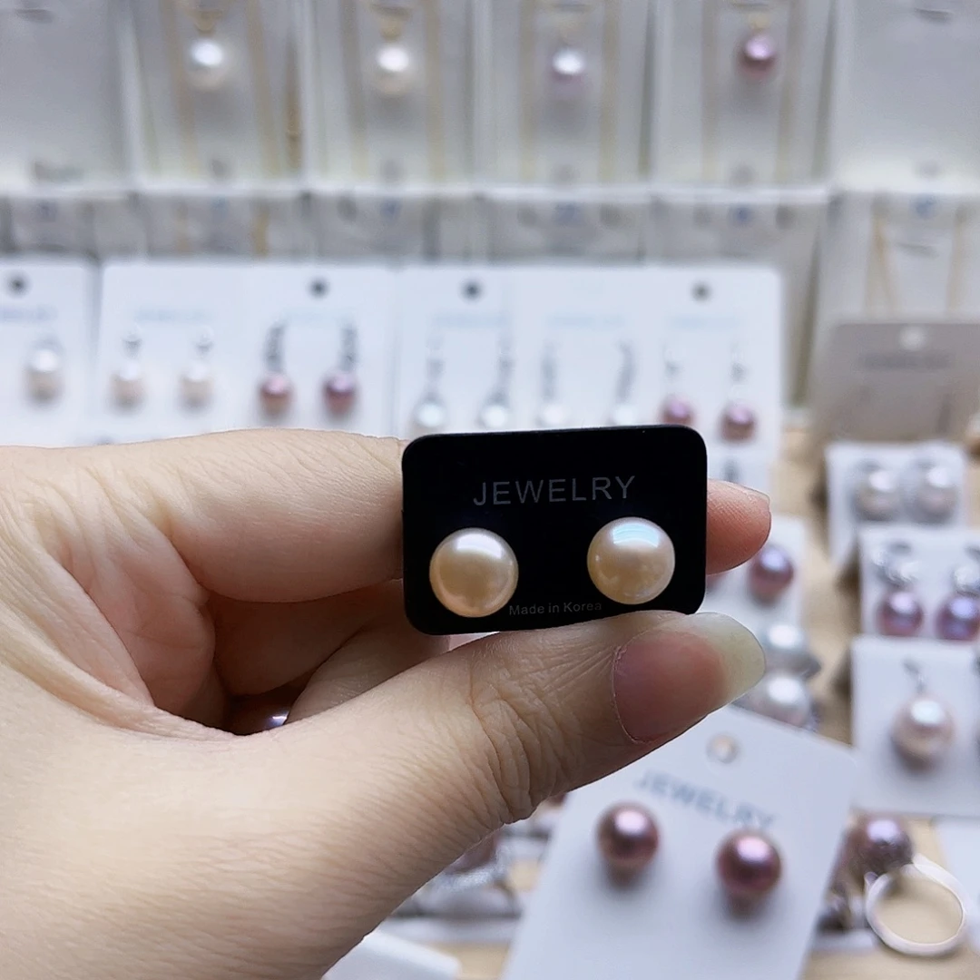 耳饰银S925镶嵌淡水珍珠馒头