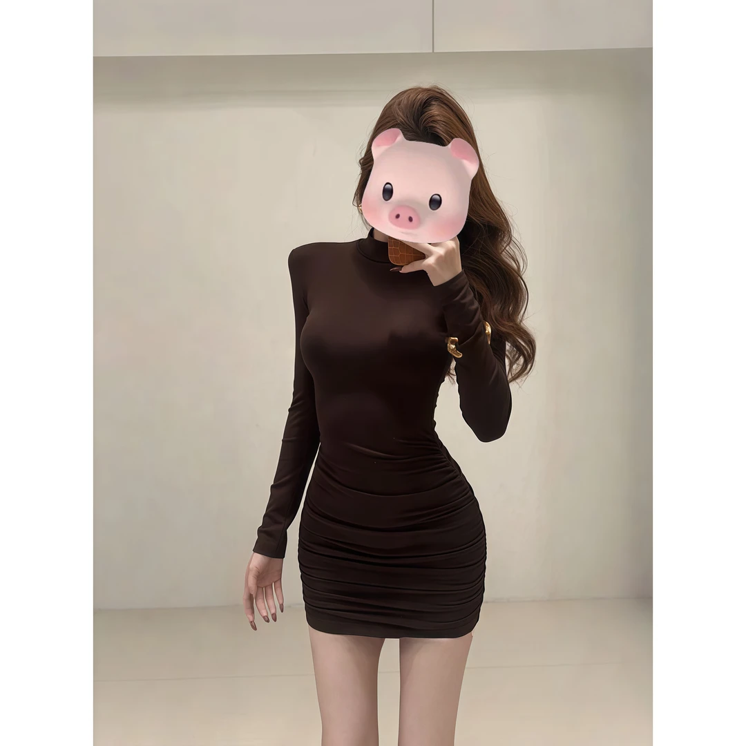 纯欲风简约小众半高领包臀连衣裙女装秋季新款性感紧身显瘦短裙子