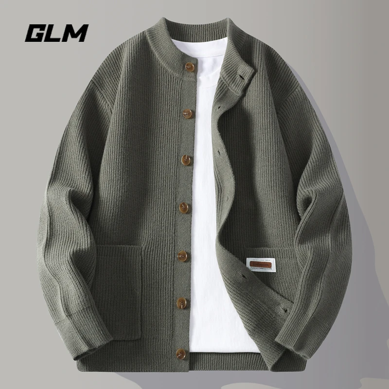 GLM开衫外套男士春秋季通勤时尚百搭针织衫毛衣圆领纯色休闲上衣