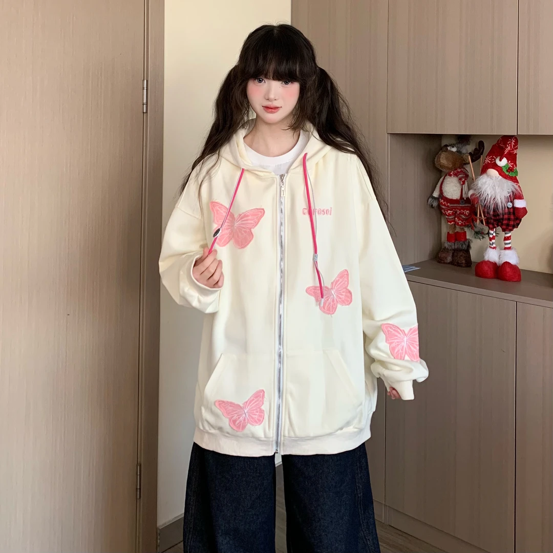 EZEK春季新款2025蝴蝶拼接开衫氛围感卫衣外套甜美慵懒风百搭潮流